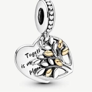 PANDORA FAMILY TREE HEART WITH 14K GOLD PENDANT CHARM